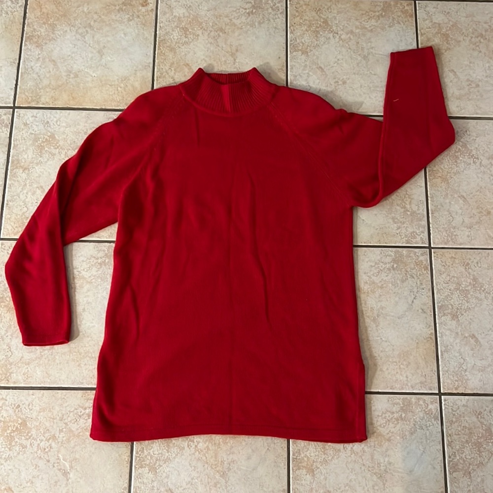 Vintage JPO Jeanne Pierre Cherry Red Lambswool + Angora Mock Neck Sweater, Sz M‎